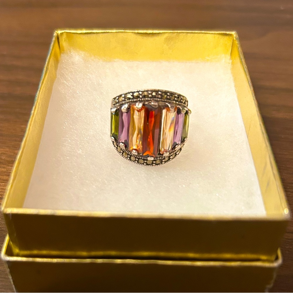 Size 7 Silver Gem Stone Ring - image 1